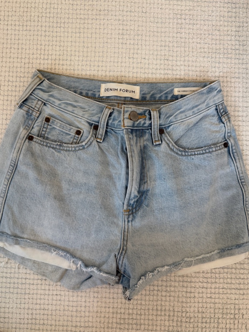 Denim Forum Light Blue High-Rise Cutoff Denim Shorts
